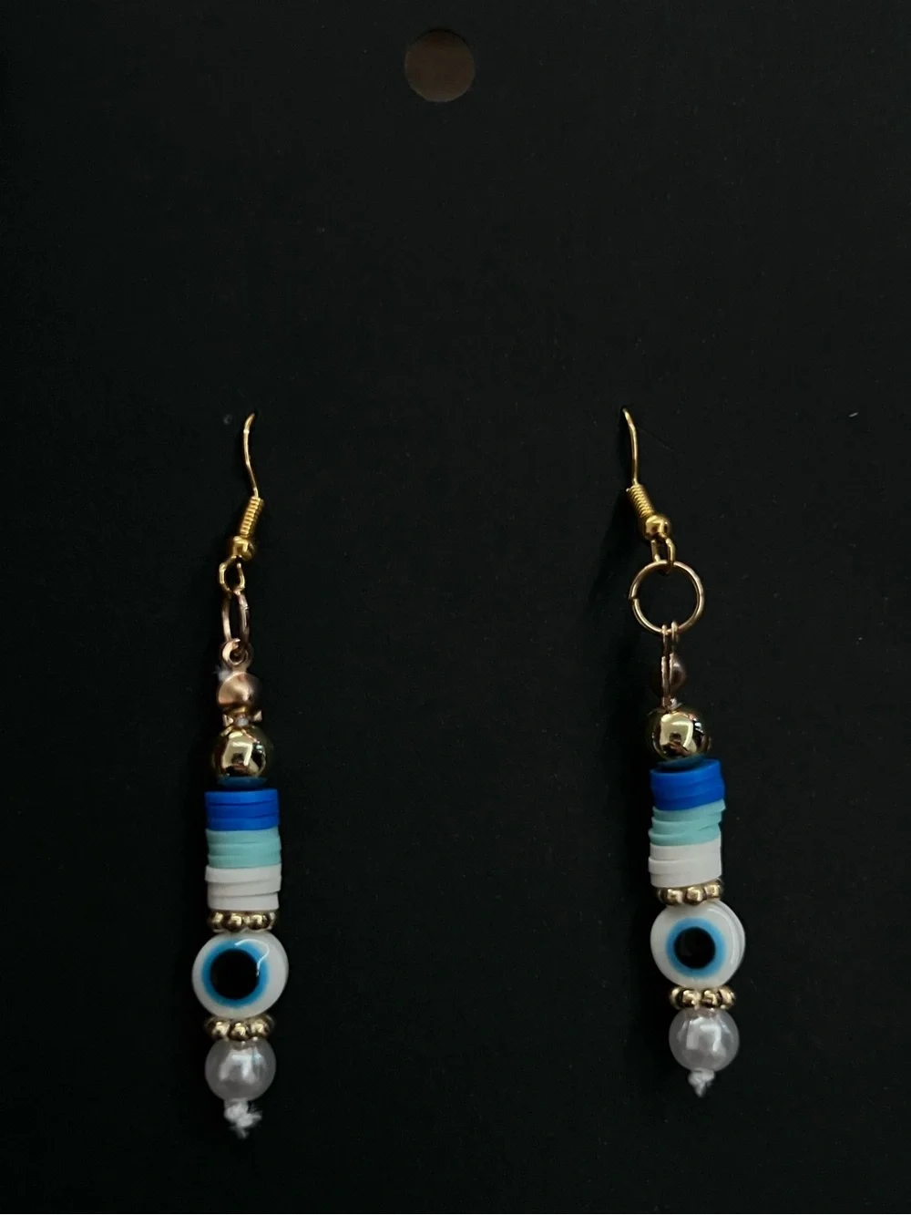 Handmade Evil Eye Beaded Drop Earrings | Blue & White Protective Charm Earrings